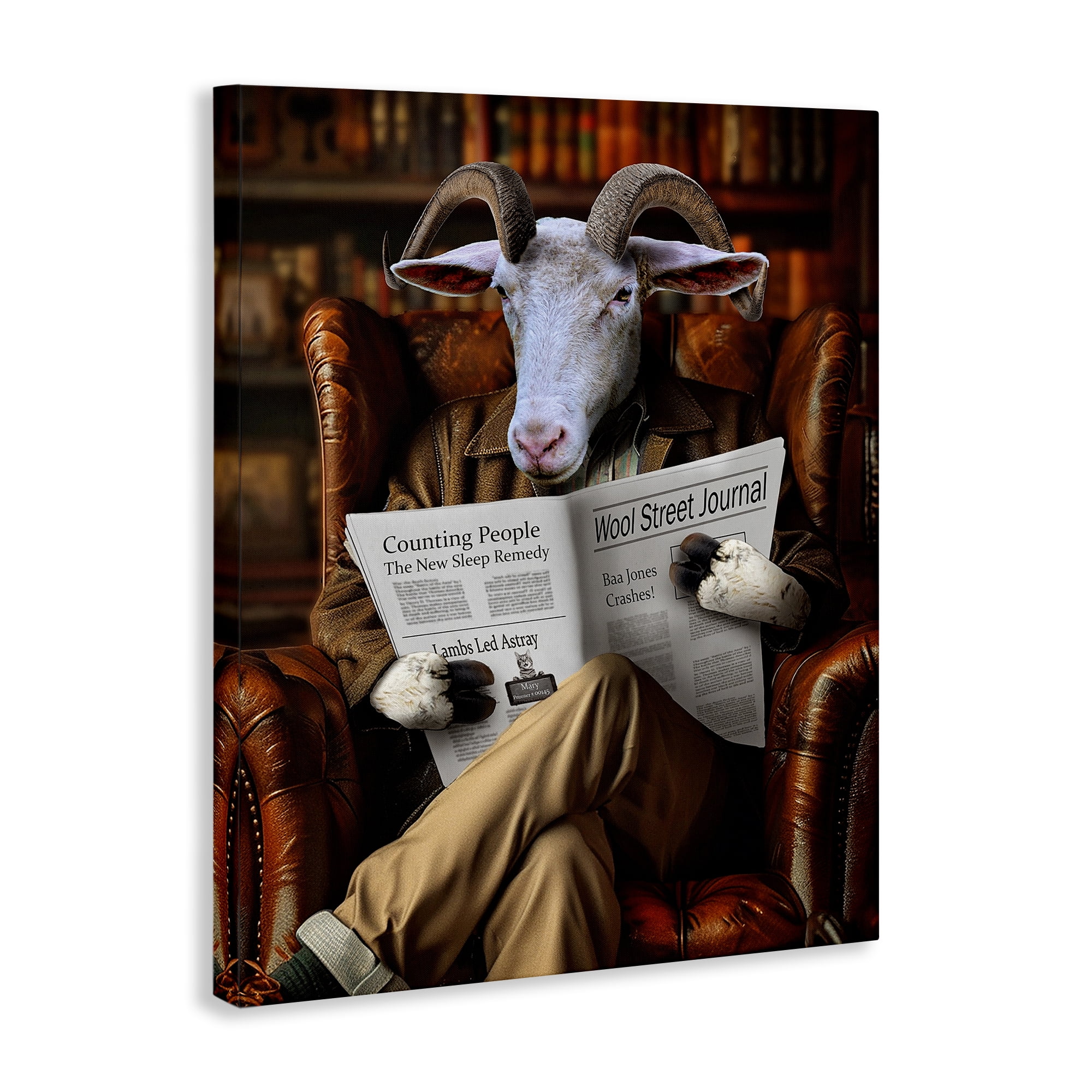 Stupell Industries Goat in Vintage Library Animals & Insects Painting Gallery Wrapped Canvas Art Print Wall Art, 36 x 48