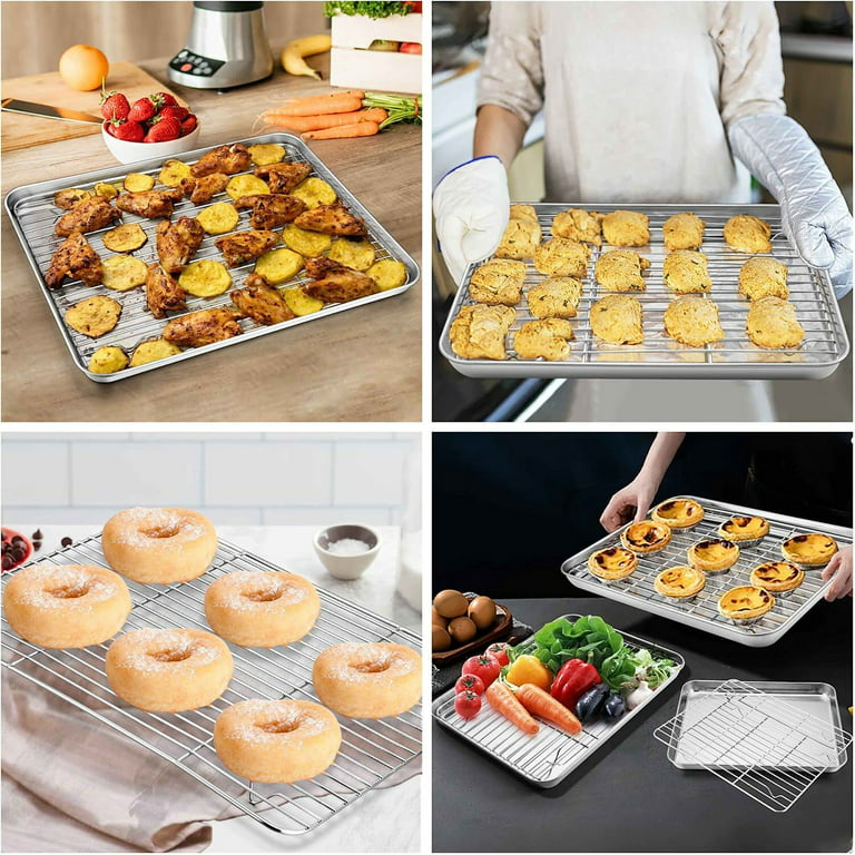 TRIANU Baking Pan with Cooling Rack Set, 10.2 inch Stainless Steel Baking  Tray and Cooking Rack, Dishwasher Safe