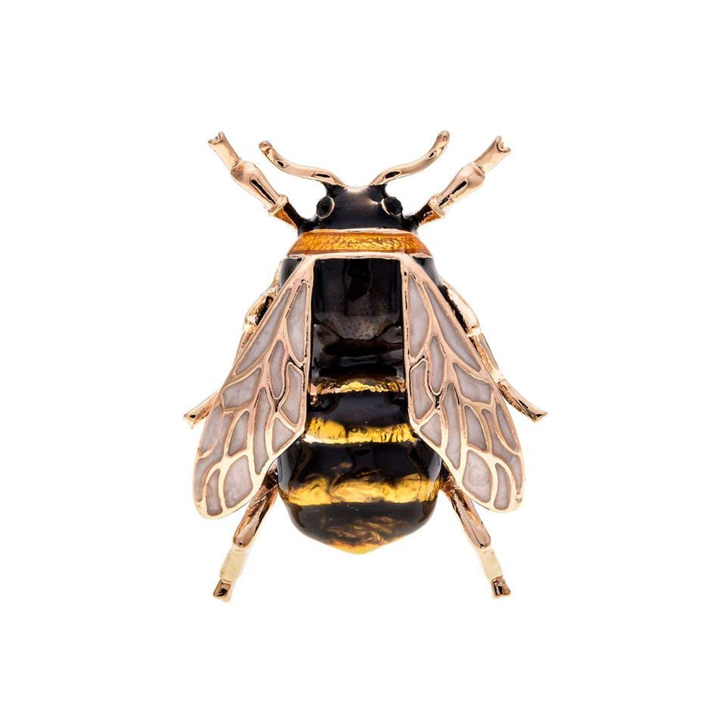 Cute Honey BEE PIN 1.3" Gold Black Yellow Enamel Flying Insect Brooch Rhinestone