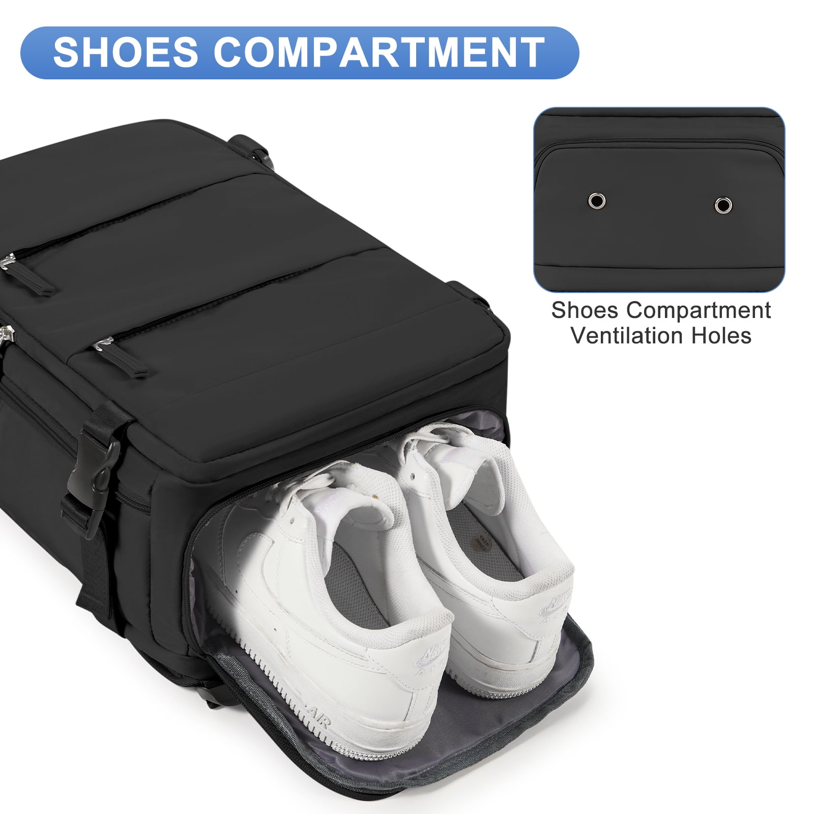 Large Travel Backpack for Women Men Airplane Approved, Carry on Backpack for Men Personal Item Travel Bag Carry on Flight, Waterproof Laptop Backpack Casual Daypack for Hiking with Shoes Compartment