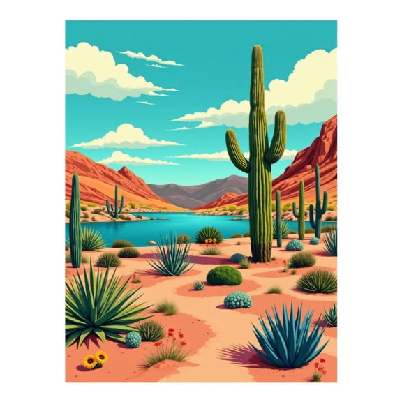 Diamond Art Kit for Adults, Desert Landscape Cactus Lake Scenery Diamond Painting for Adults Beginners, DIY Diamond Art Painting Kits, 5D Diamond Painting Crafts for Home Decor 12x16 Frameless