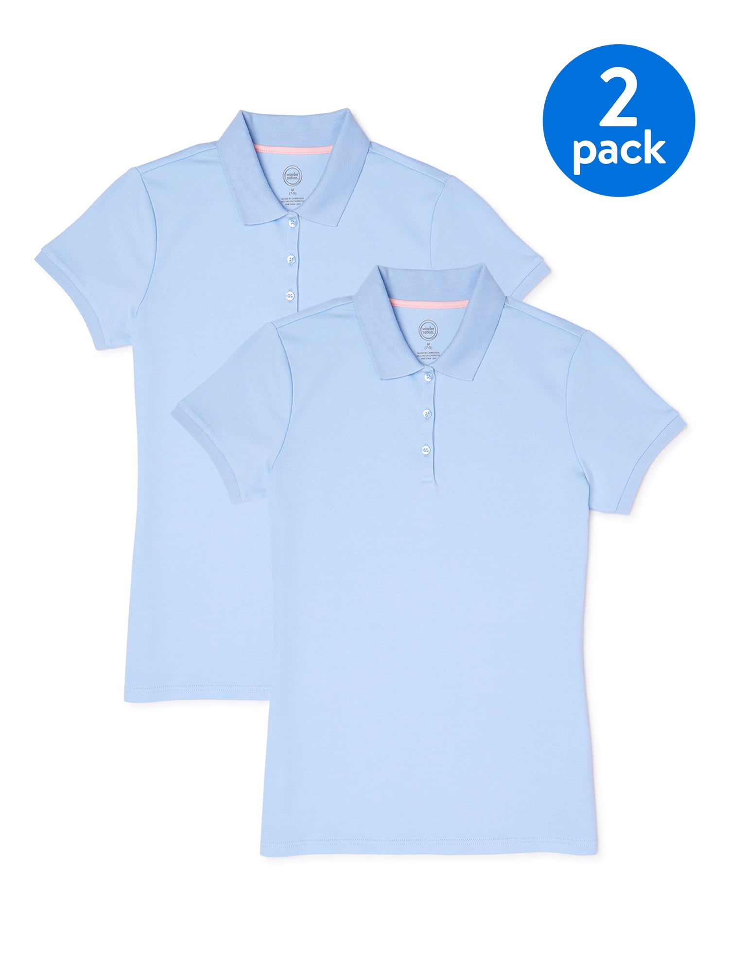 Cherokee Girls Uniform Short Sleeve Polo with Faux Twofer 