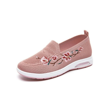 

Gomelly Womens Boat Shoe Embroidered Loafers Slip On Flats Lightweight Sneakers Women Ladies Casual Walking Shoes Pink 5