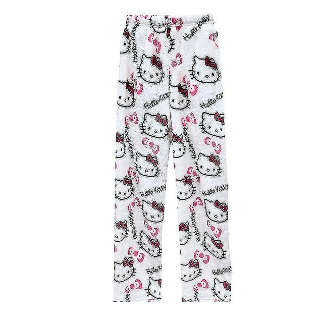 Pyjama en Flanelle Hello Kitty pour Femmes, Décontracté, Confortable, Doux, en Molleton, Pantalon de Maison, Hiver, Chaud