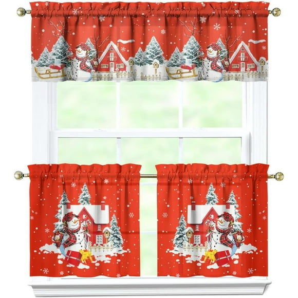3 Piece Christmas Kitchen Curtains and Valances Set for Windows Christmas Kitchen Window Curtains Over Sink Decor 27.5x24 in
