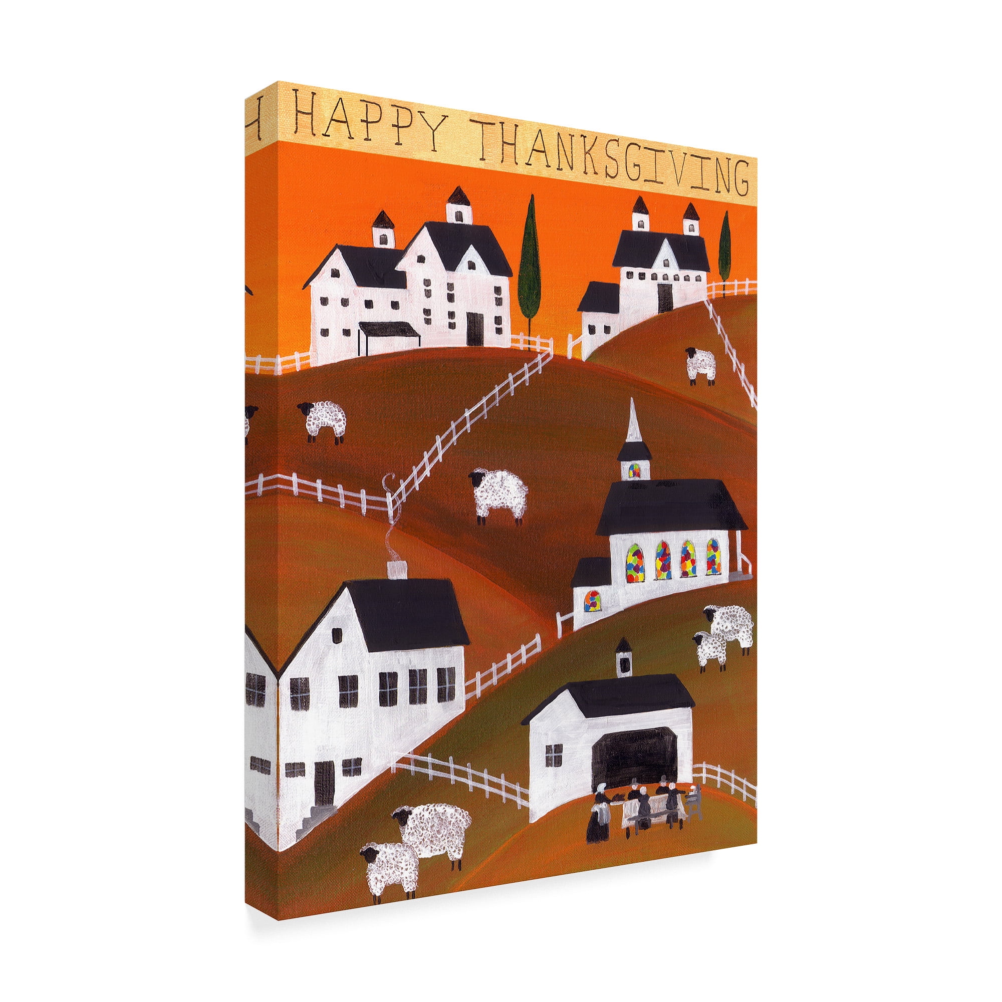 Trademark Fine Art 'Pilgrim And Sheep Happy Thanksgiving' Canvas Art by Cheryl Bartley