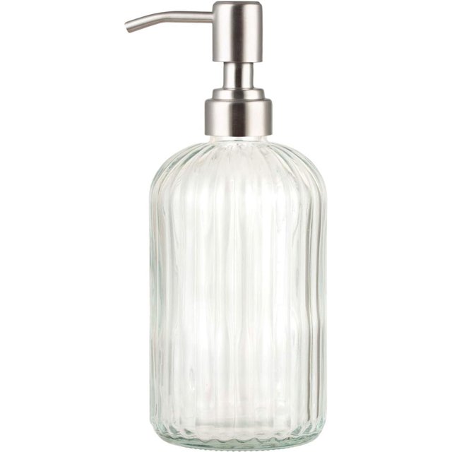 Dispensador de jabón de vidrio, diseño elegante para cocina o baño, mayor capacidad 400 ml, saludable, seguro y reutilizable, color transparente