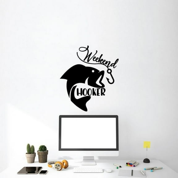 Weekend Hooker Quote Fishing Fish Fisher Fishers Fisherman Quotes Vinyl Design Wall Sticker Wall Art Wall Decal Boy Girl Kid Room Pool Area Bedroom Home Decor Stickers Decoration Size (10x10 inch)