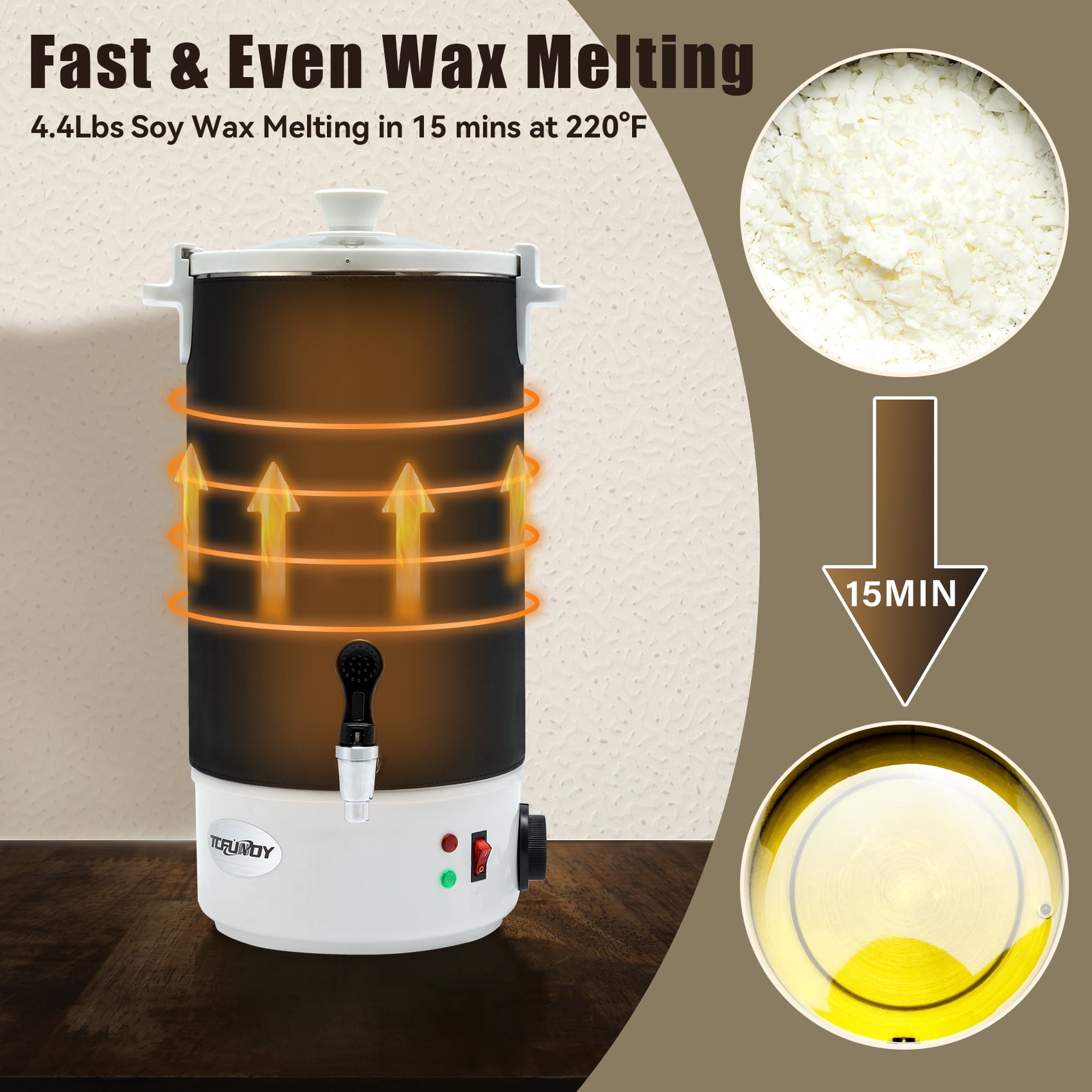 TCFUNDY Wax Melter for Candle & Soap Making, 10L Extra Large Electric Wax Melting Pot with Easy Pour Spout & Adjustable Temperature, Suitable for Candles, Soaps, Creams, Lip Balms, and More, Black