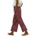 thumbnail image 4 of KALE Linen Pants Women Baggy Sweatpants Summer New Women's Casual Loose Fitting Waist And Ankle Patchwork Lace Cotton Women Pants Red, 4 of 7