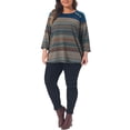 thumbnail image 6 of Agnes Orinda Womens Plus Size Blouses Color Block Striped Crew Neck 3/4 Sleeve Button Decor Patchwork Casual Tunic Tops 4X Blue, 6 of 7