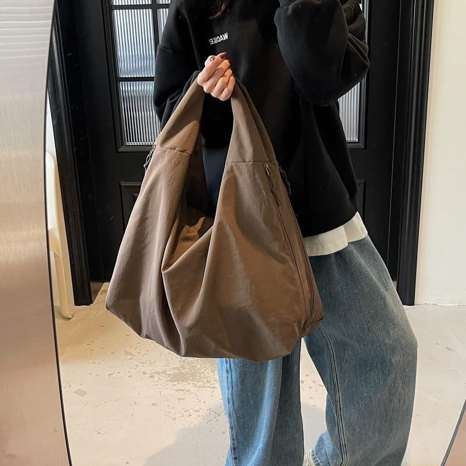 Gioobbt Nylon Slouchy Tote Hobo Bag with Multi Pockets, Large Shoulder Handbag, Pure Color