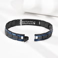 thumbnail image 2 of Vagzen Blue Black Personalized Stainless Steel Link Bracelet for Men Dad Wristband Adjustable, 2 of 5