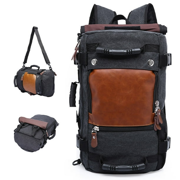 Mochila de lona retro informal de gran capacidad para hombre, mochila de viaje multifuncional