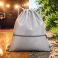 thumbnail image 3 of Drawstring Backpack with Front Zipper Pocket, Large Capacity Water Resistant Oxford Cloth Sports Sack Bag for Gym, Basketball, Travel, Outdoor, 3 of 6