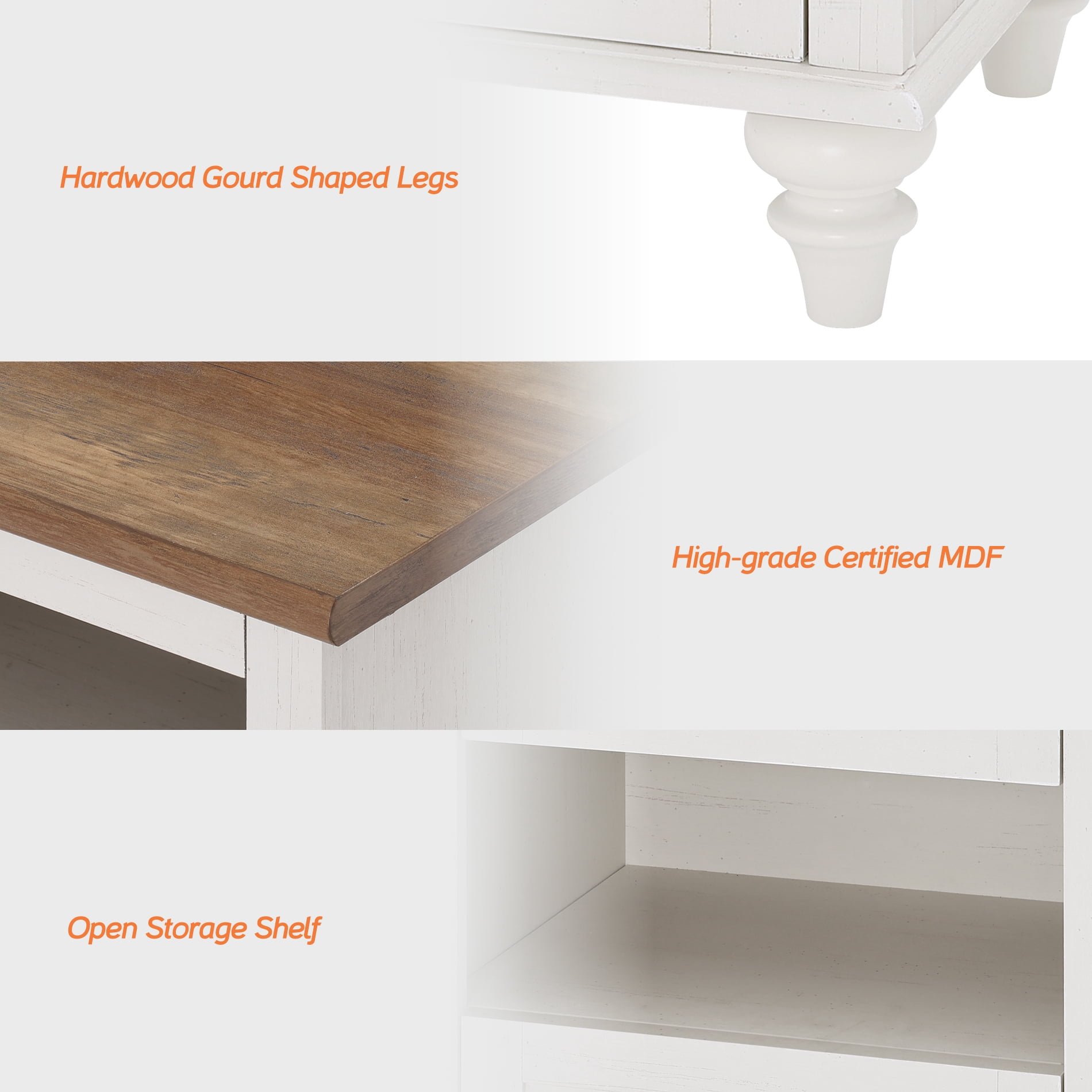 White Nightstand with Charging Station for Bedroom, Wood End Table for Living Room Kids room