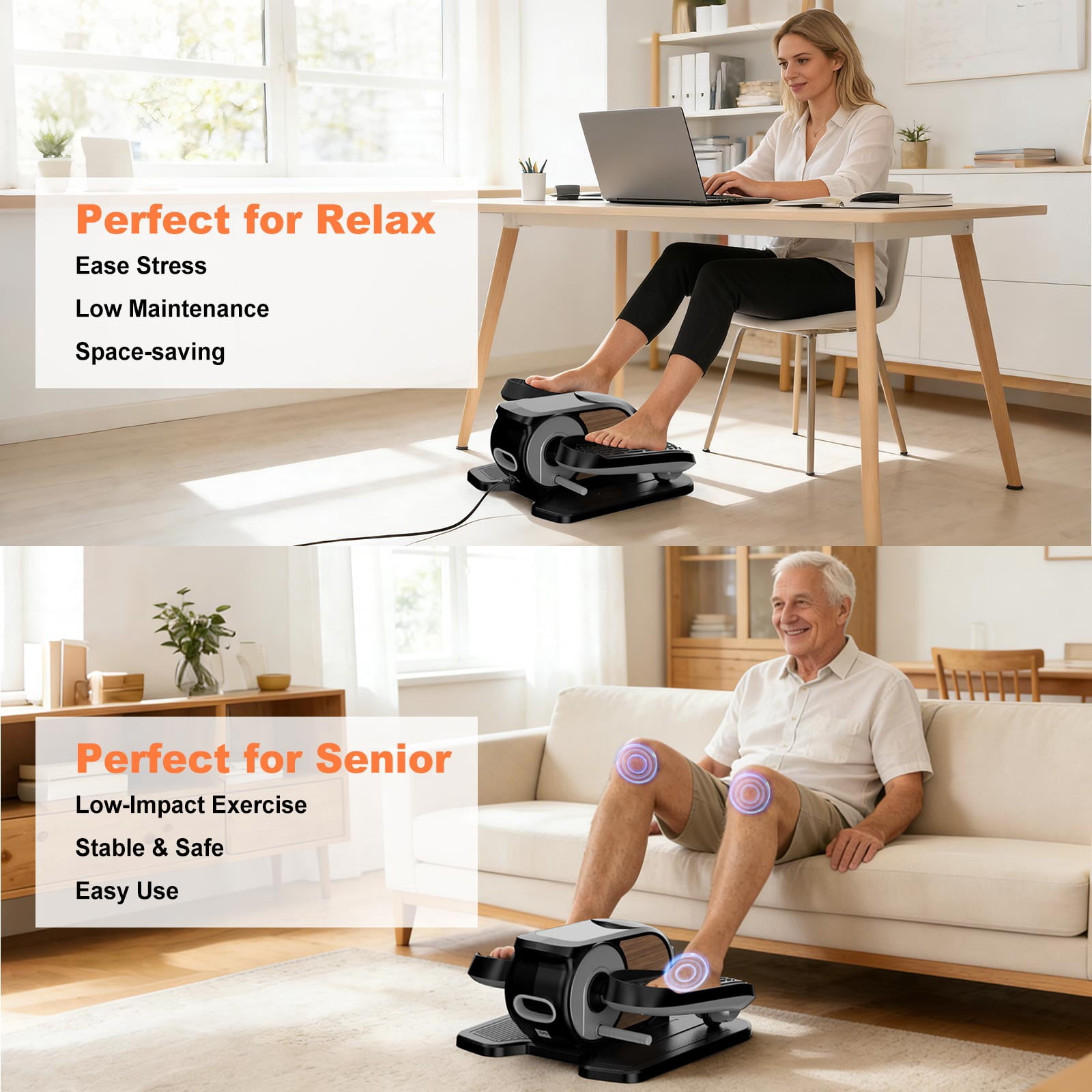 Funslim Under Desk Elliptical Machine, Leg Exerciser While Sitting for Seniors, Quiet Portable Electric Seated Pedal Exerciser,Fully Assembled with Remote Control & 12 Adjustable Speeds