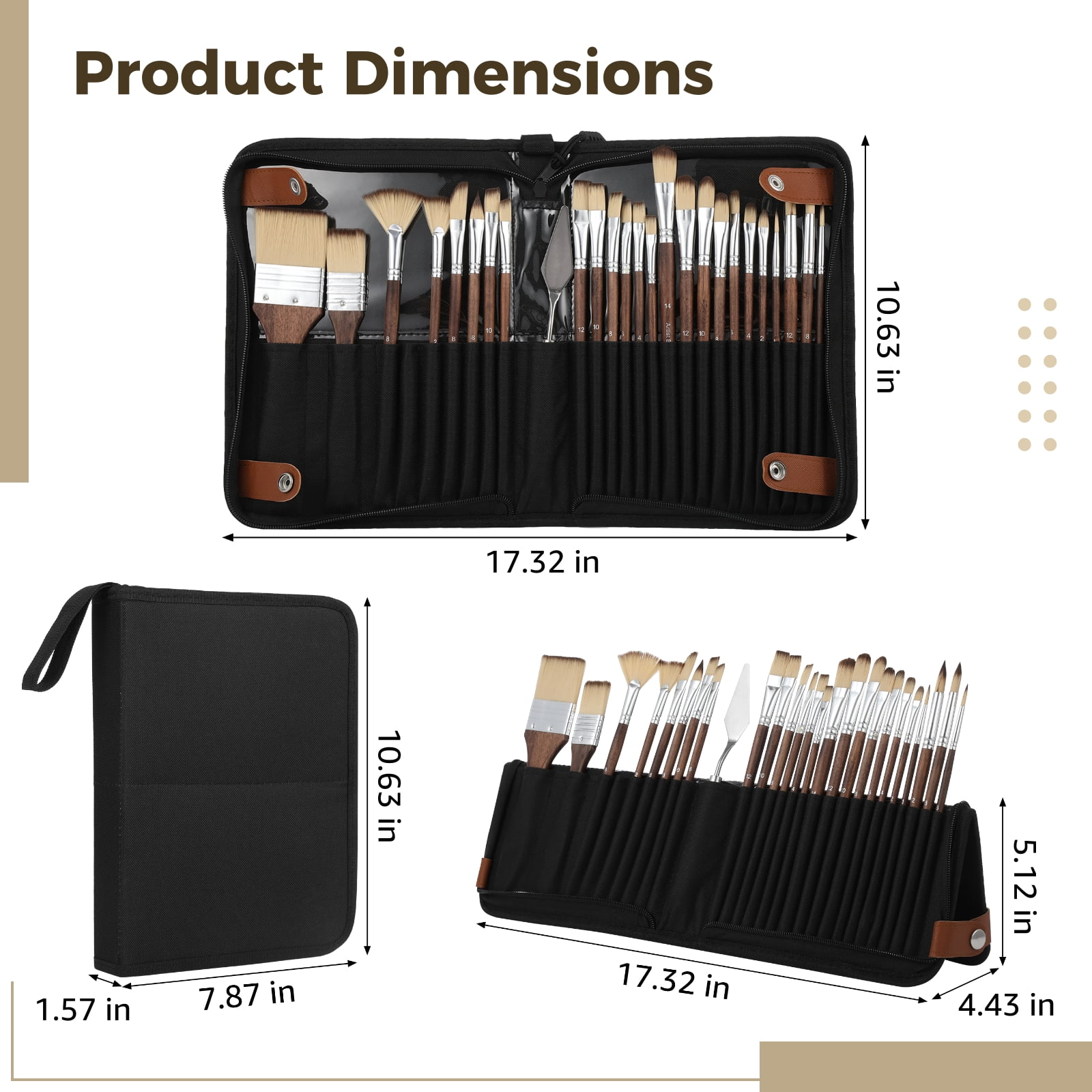 26 Pcs Paint Brush Set with Textile Case, Portable Vertical Stand Painting Tool Kit, Nylon Hair Paintbrushes Set with Metal Pigment Scraper for Acrylics, Watercolors, Oils