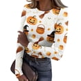 thumbnail image 2 of Halloween Shirts for Women Long Sleeve Crew Neck Shirts Funny Pumpkin Graphic Ribbed Shirts Fall Slim Fit Basic Tops, 2 of 5
