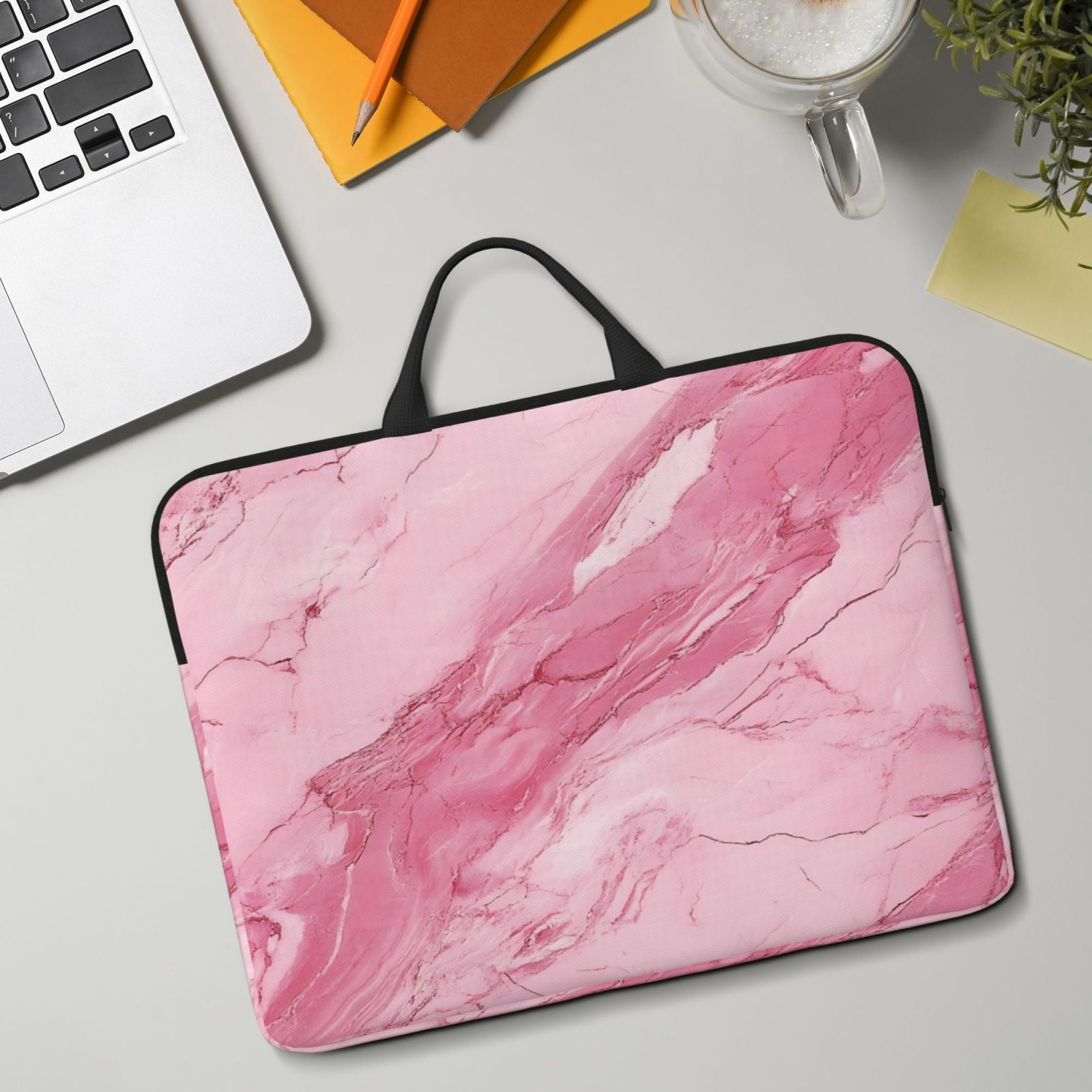 Laptop Sleeve Bag For Women Men 14inch Waterproof Durable Protective Computer Carrying Cover Handle Laptop Case Bag Pink Marble_21256_1