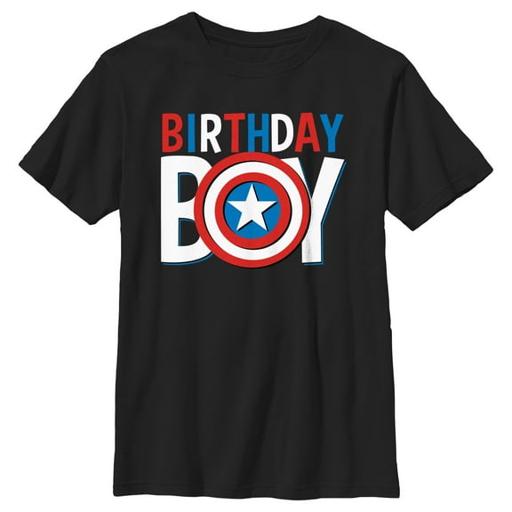 Boy's Marvel Birthday Boy Captain America Logo Graphic Tee Black X Large