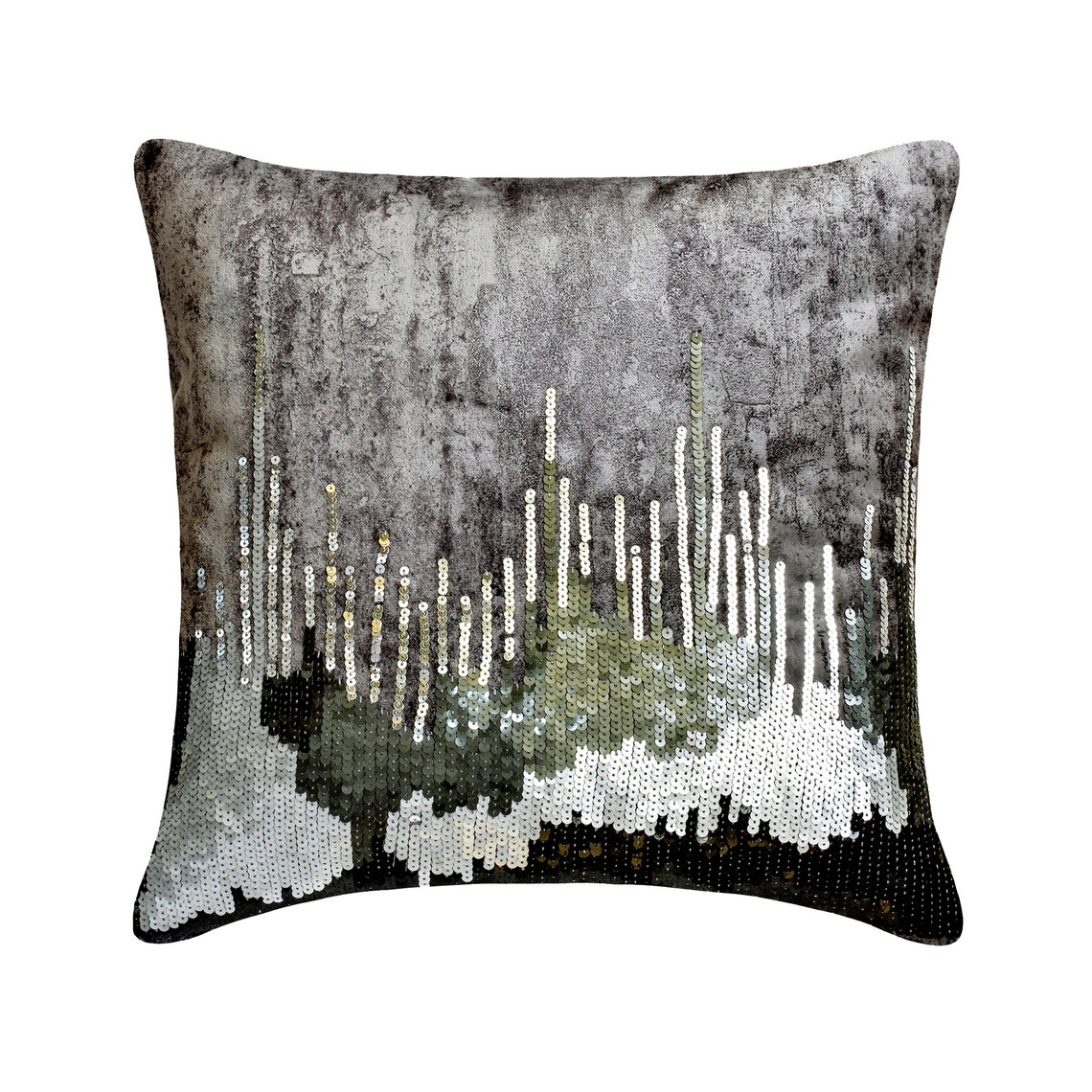 Throw Pillow Cover With Zipper, Grey 20"x20" (50x50 cm) Throw Pillows, Velvet Sequins, Ombre & Foil Throw Pillows For Couch, Ombre Pattern Modern Style Halloween Decorations - Exodus - image 1 of 3