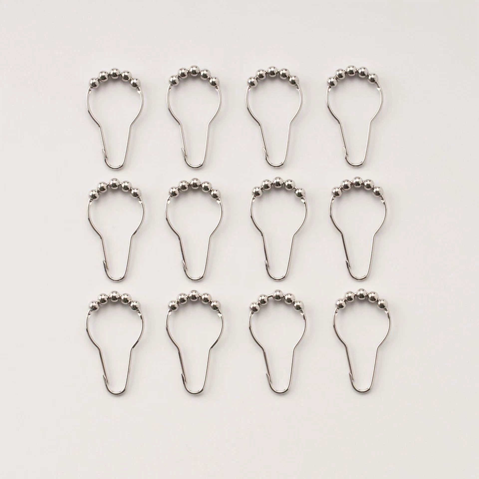 CRESTIN- 12 Piece Set Rustproof Stainless Steel Shower Curtain Rings Hooks For Bathroom S