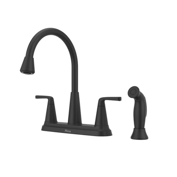 Pfister Allegan Matte Black Double Handle Deck-mount Kitchen Faucet with Sprayer (Includes Side Sprayer)