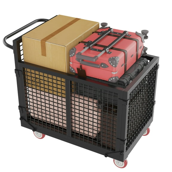 GIOTORENT Heavy Duty Cage Cart, 1800 lb Capacity Foldable Steel Platform Truck with 4 Swivel Casters (2 Locking) for Warehouse, Factory & Hotel