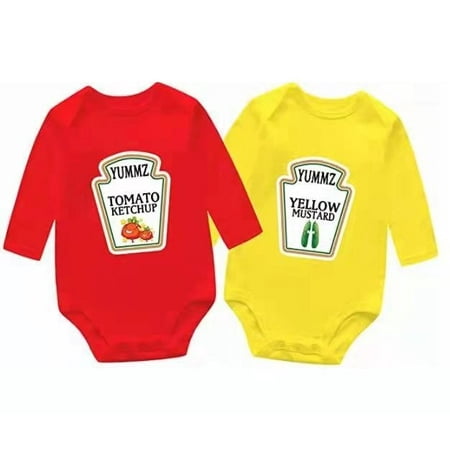 

AOUYOA Twins Baby Bodysuit boy Gift Girl Clothing Ketchup Mustard Baby Grows Bodysuit Vest Set Baby Twins Set