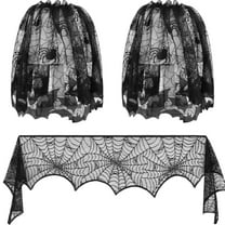 TERGAYEE Halloween Decorations Sets,Halloween Spiderweb Tablecloth Black Lace Bats Spider Party Table Decor Curtain for Halloween Decor Indoor Party Supplies