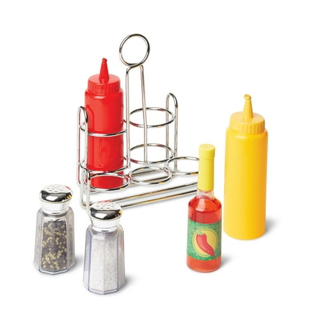 Melissa & Doug Condiments Play Set (6 pcs) - Play Food, Stainless Steel Caddy