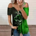 thumbnail image 2 of JINMGG Womens Plus Size Clearance $5 Women Pirnt V-neck Short Sleeve Strapless T Shirt Polluver Blouse Tank Tops Green XL, 2 of 5