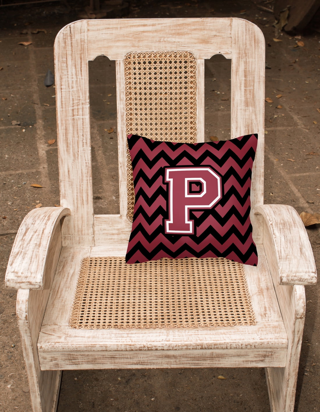 Letter P Chevron Garnet and Black Fabric Decorative Pillow