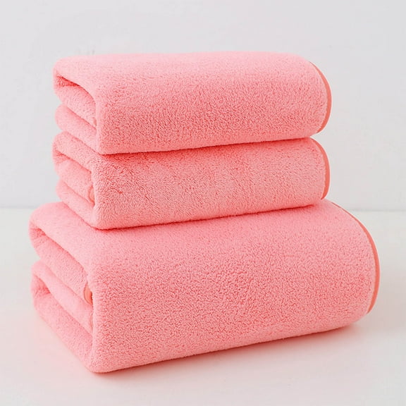 EazyTech ​3 Piece Velvet Bath Towel Set – Highly Absorbent Soft Towels for Bathroom/Spa/Gym | 2 Hand Towels 1 Bath Towel (Pink)