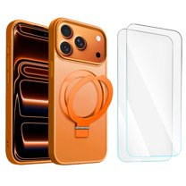 Entronix Bundle Compatible with iPhone 17 Pro — Magnetic Dual-Layer Phone Case & 2 Clear Screen Protector, Anti-Drop 9H Easy Install, Orange