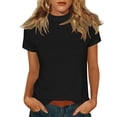 thumbnail image 5 of Helii Women's Tops Mock Neck Solid Color Embroidered Short Sleeve T-Shirt Loose Soft Basic Tops Dressy Casual Summer Daily Outfits Black L, 5 of 7