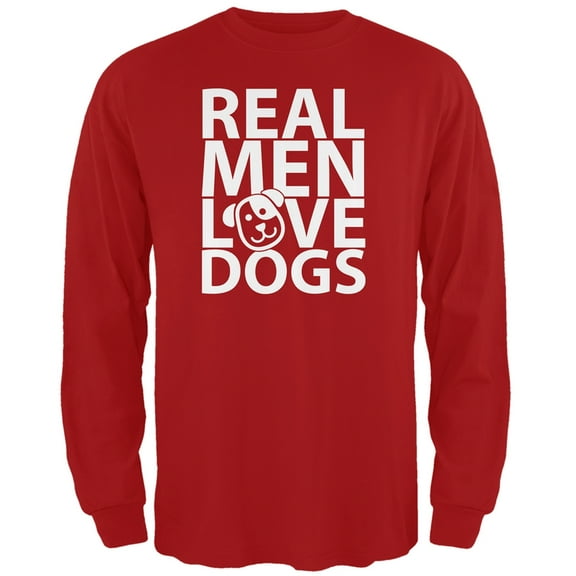 Valentine's Day - Real Men Love Dogs Red Adult Long Sleeve T-Shirt - Medium