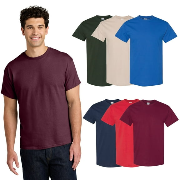 Gildan Men Assorted Short Sleeve T-Shirt, Heavy Cotton, 6 Pack Size-S, Crew Neck Tee Mix Color Bulk