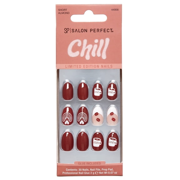 Salon Perfect Halloween Chill Short Almond Press-On Nails with Glue & File, Coffee, 30 Pieces