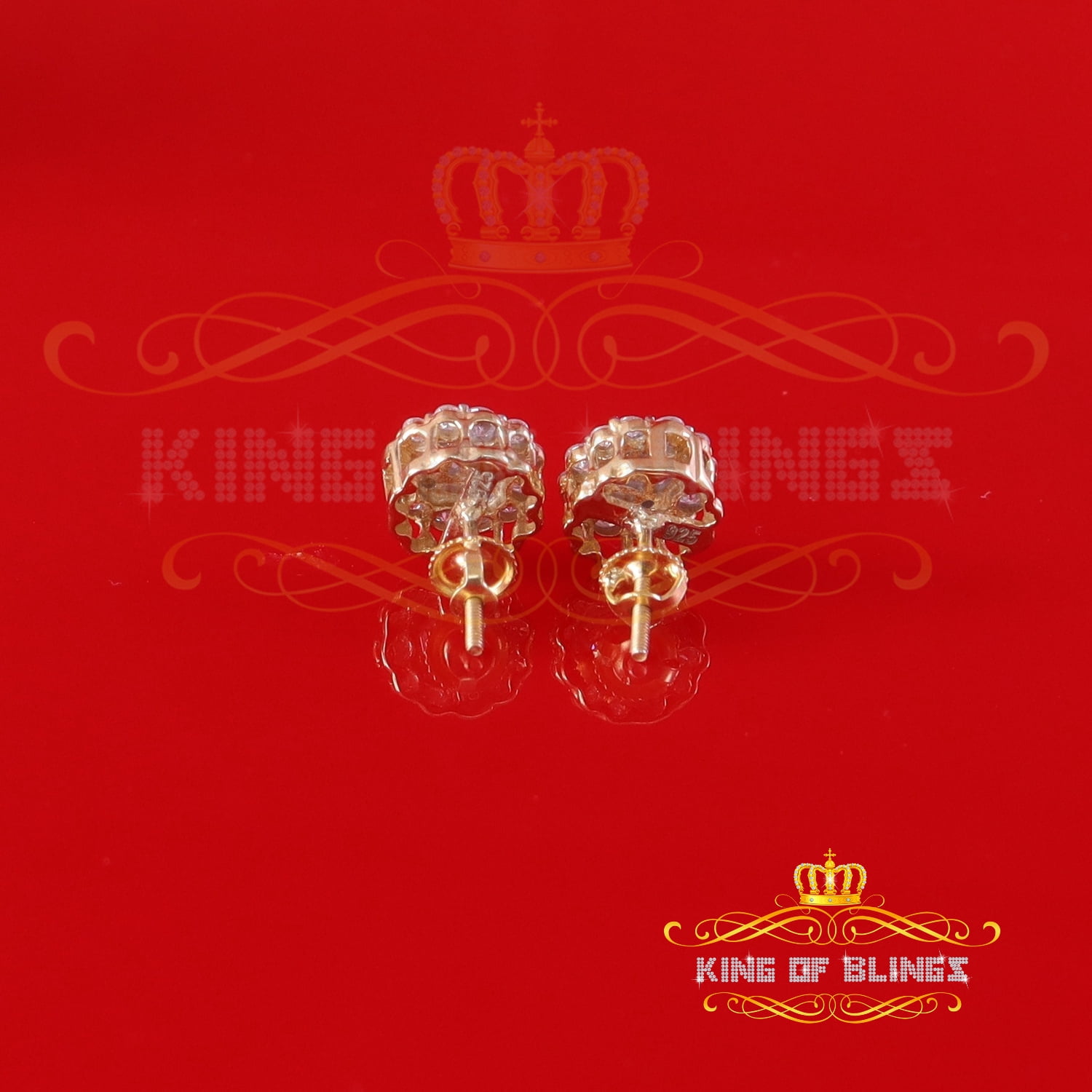 King of Bling's Men's/Womens 925 Silver Yellow 1.00ct VVS 'D' Moissanite Round Stud Earrings