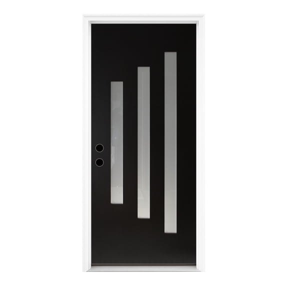 36 x 80 Fiberglass Entry Door Slab with Frosted Glass - Contemporary Style for Home's Front Entrance,Right Hand Inswing, Black Fiberglass Door Slab