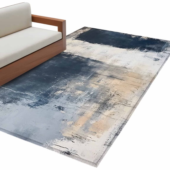 Navy Blue Grey Large Area Rugs for Bedroom Living Room, Soft Non Slip Carpet Bedside Rug, Modern Abstract Art Rustic Rectangular Floor Cover Kitchen Accent Rug 3'x5' for Dining Room/Office