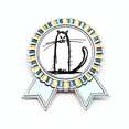 thumbnail image 1 of Pequeño gato sonrisa sentarse línea negra Insignia broche Medalla ganadora, 1 of 3