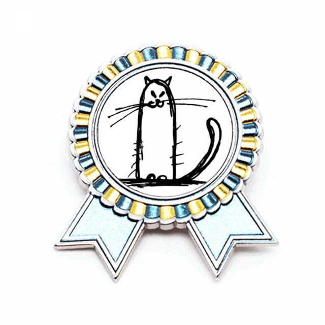 Pequeño gato sonrisa sentarse línea negra Insignia broche Medalla ganadora