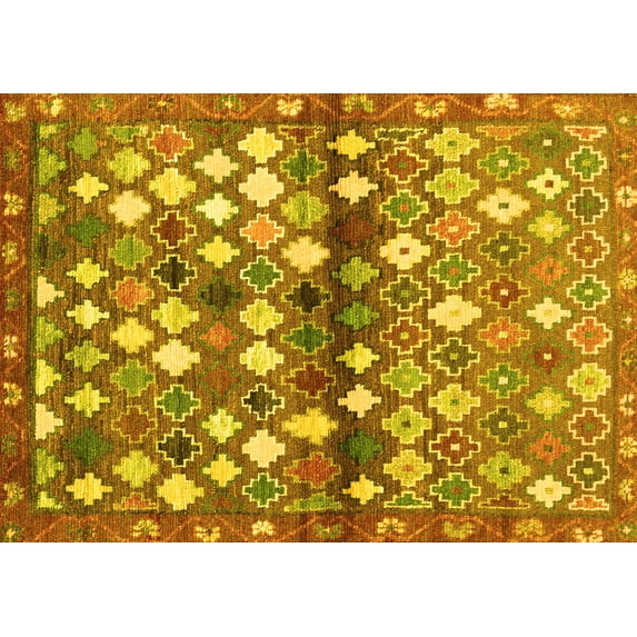 Ahgly Company Machine Washable Indoor Rectangle Southwestern Yellow Country Area Rugs, 5' x 8'
