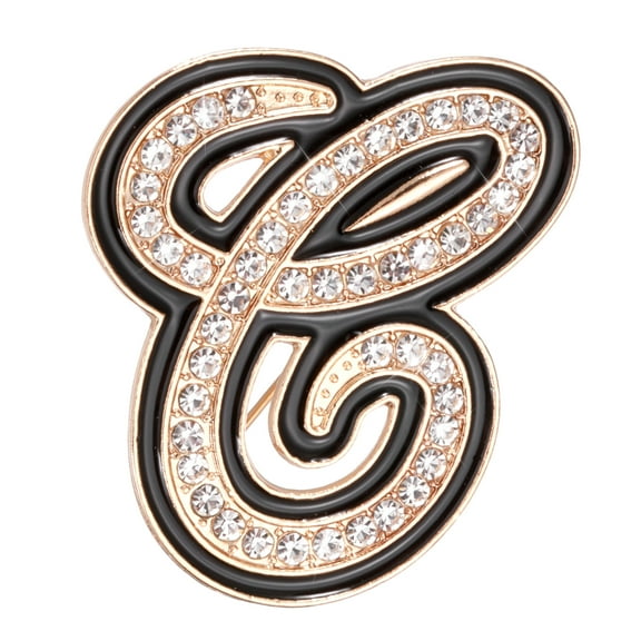 Uxcell Rhinestone Letter Brooch Pins, Initial Letter C Broaches Metal Crystal Alphabet A-Z Lapel Pin Black Edge for Women Jewelry Gift Suit Clothes Hat Dress Coat Craft, Gold Tone