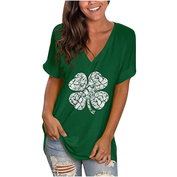 Womens Tops Dressy Casual Women's St. Patrick's Day Green Tops Short Sleeve Blouse Business Casual Tunics