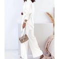 thumbnail image 5 of Women'S Solid Color Collared Blouse and High Waist Pants Two Piece Set Fashion White S, 5 of 9
