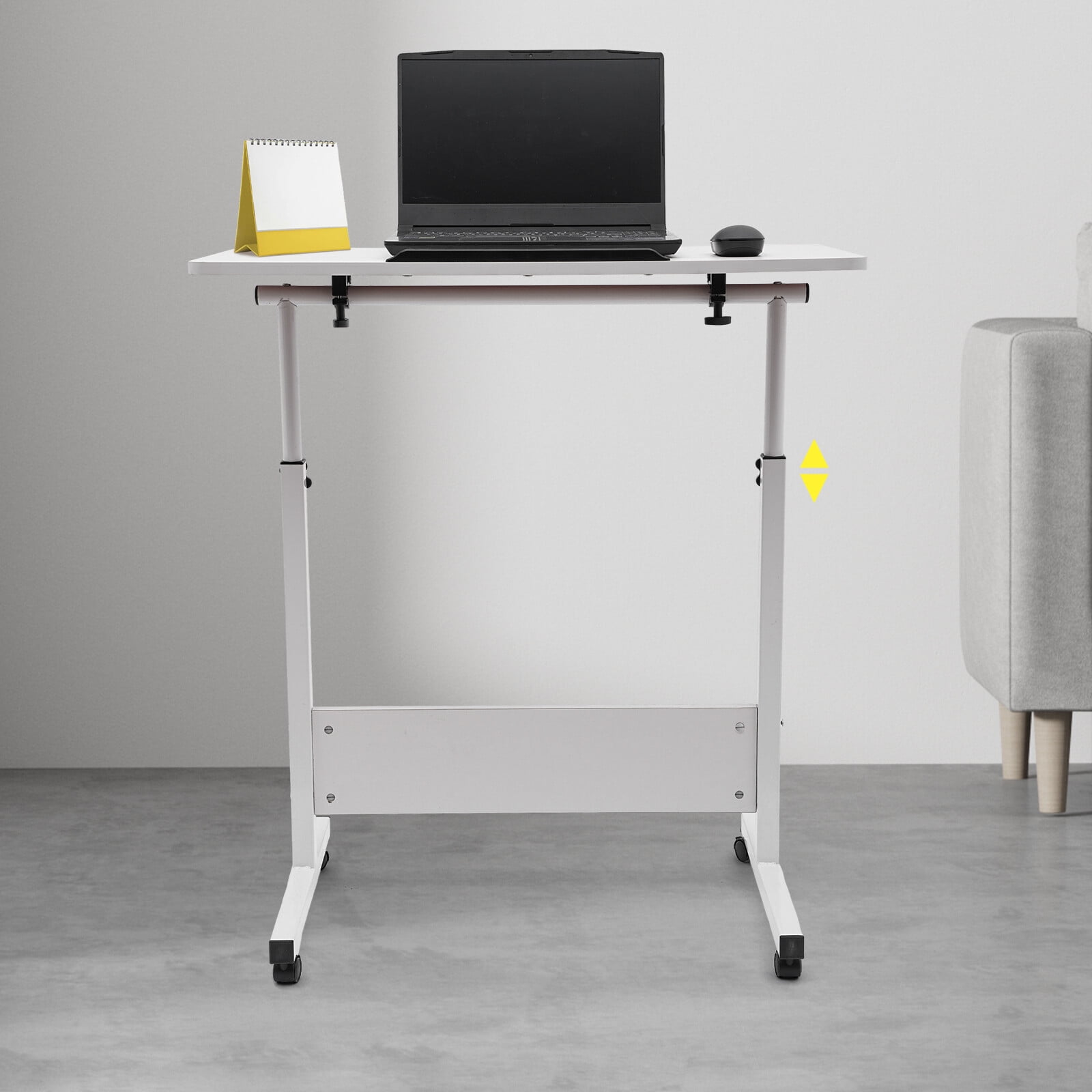 32-47in Height Adjustable Standing Desk Floor Mounted Rolling Computer Stand with Book Stopper